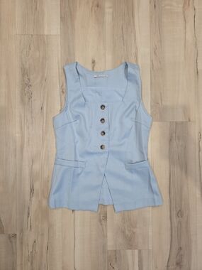 Sleeveless Light Blue Button-Front Blouse/ Vest